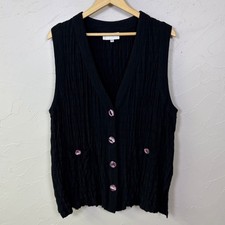 Vintage Cache Crinkle Vest Women S Black Textured Lagenlook Art Teacher picture