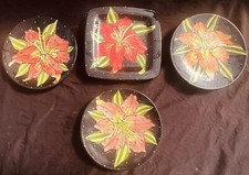 Janis Childs Artisan Hand Painted Signed  8” Dessert Plates Lily  Set Of 4 picture