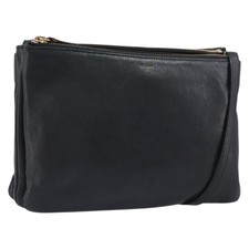 CELINE Trio Shoulder Bag Leather Black Gold Auth 206031 picture