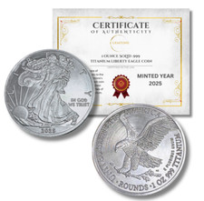 2 American Eagle Liberty Walking Coins TROY OUNCE OZ .999 Pure TITANIUM Rounds picture