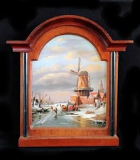Beautiful Dutch Winter Scene - Windmill, Ice Skating - Oil Painting on Board picture