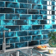 FunStick 30-Sheets Dark Blue Self-Adhesive Subway Backsplash 12