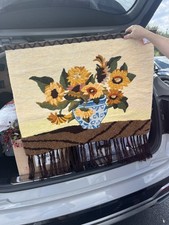 Vintage Handmade Embroidery Of Sunflowers wall hanging boho  picture
