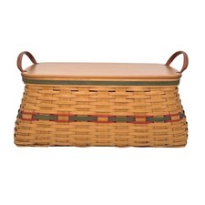 Longaberger 2002 Handwoven Basket with Wood Lid Plastic Liner Leather Handles picture