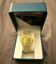 BIBI Gold Tone Quartz Luxury Gem-Set Date Bracelet Wristwatch w/ Box picture