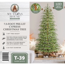 My Texas House 7.5 Ft Cypress PreLit Artificial Christmas Tree 500W/ Warm LEDs picture