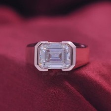 6.55 Ct Off White Lab Grown Diamond Emerald Cut Solitaire Ring 925 Silver picture