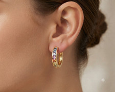 Handmade Rainbow Multi Gemstone 925 Sterling Silver Hoop Earrings,Princess Cut picture