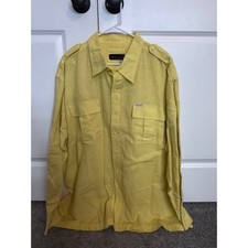 Rocawear Mens Long Sleeve Button Up Shirt Yellow XXL Utility Pockets picture