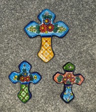 Arte Cruz Talavera Wall Cross Set 3 Mexican Pottery 4