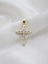 14K Yellow Gold Diamond Cross Pendant 0.35 CT 0.80g 585 Fine Jewelry picture