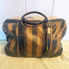 Fendi Pequin Striped Duffle Bag Brown/Black Striped Zipper Carry Handles Vintage picture