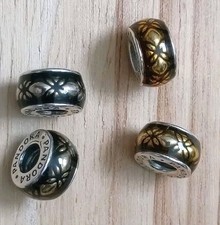 4) PANDORA 925 Sterling Silver Golden Dew Floral Spacer Fall Charm Bead LOT  picture