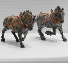 CLYDESDALE SHIRE DRAFT HORSE HARD PLASTIC HAND PAINTED 2PCS HORSES FARM WAGON picture