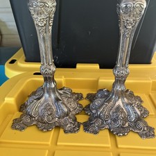 Set of 2 Vintage Ornate French Antique  Candle Stick Holder 11.5'' Tall 5” Wide  picture