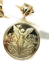 Coin Centenario Mexicano Moneda 50 Pesos Pendant Oro Cadena 14k Yellow Gold FN picture