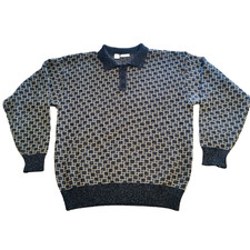 GIORGIO ARMANI  Men's Wool/Alpaca Geometric Print Collared Sweater Sz L Vintage picture
