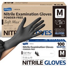 Soft Max Black Nitrile Exam Gloves Medium Powder-Free Latex-Free 1000 Count picture