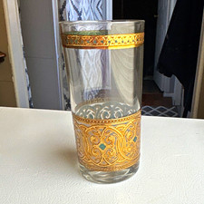 Vintage MCM Culver Valencia 22k Gold Highball Glasses Blue Teal set of 7 picture
