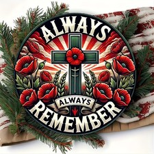 1pc Vintage-Inspired Aluminum Round Sign, Tin Metal Signs Poppy Cross Memorial,  picture