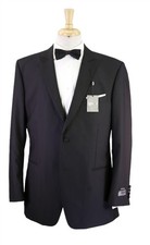 Ike Behar Black Peak Lapel 2-Btn Tuxedo Formal Wedding 120's Wool Suit 42R picture