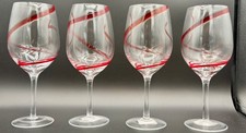 4 - PIER 1 Red Swirline Water / Wine Goblets - Original Stickers - 9