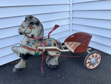 Rare Vintage/Antique Mobo Horse & Cart Express Kids Metal Ride-On Toy picture