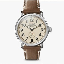 Shinola The Runwell Cream Dial Brown Leather Strap Quartz Men's Watch 41mm picture