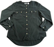 Chicos Womens Top Size 2 US L Charcoal Button-Up Roll Tab Sleeves Button Pockets picture