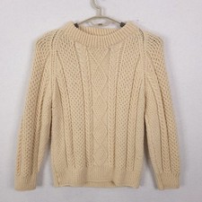 Sheila Handknits Cable Knit Sweater Womens L Cream Irish Wool Aran Fisherman picture