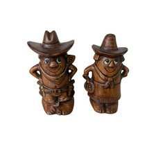 Treasure Craft Salt Pepper Shakers Cowboy Cowgirl Brown Excellent Vintage USA picture
