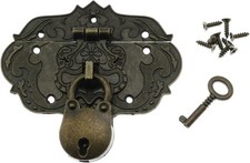 Antique Embossing Decorative Brass Hasp Clasp Latch Lock with Screws Bronze  picture
