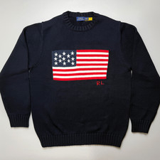 POLO PALPH LAUREN Navy American Flag Cotton Sweater Women Small NWT picture