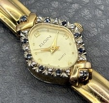Vintage Elgin Genuine Sapphire Quartz Watch Gold Tone Untested Needs Battery picture