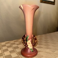 Antique Roseville Pottery Apple Blossom 379-7 Pink Bud Vase w/ Chip 1948 picture