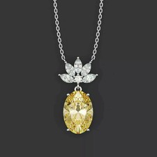 Pretty 3Ct Citrine & Diamond Pineapple Pendant Free Chain 14K White Gold Finish picture