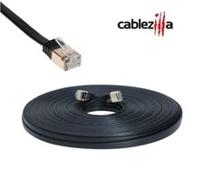 CAT7 Flat SFTP Ethernet Patch Cable 10Gbps Black Cord 6FT-100FT Multi-Pack LOT picture
