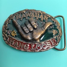 Hang Loose Belt Buckle Vintage 1986 Hawaii Enameled Brass picture