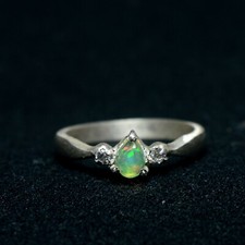 Genuine  Ethiopian Multi Fire Opal Pear Gemstone 925 Sterling Silver Women Ring picture