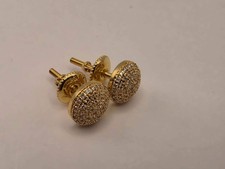 10K Yellow Gold Diamond Dome Stud Earrings 8mm Pave Screw Back picture