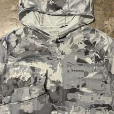 Simms Fishing Hoodie Mens XL Grey Veil Camo Solarflex UPF Lightweight picture