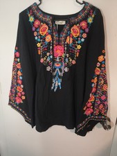 NWT Womens Yzxdorwj Black Floral Embroidered Mexican Style Peasant Top  XXL picture