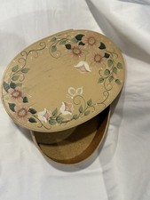 Vintage Hand Painted Oval Wooden Large Box Floral Decor picture