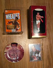 Muhammad Ali Boxing Items (Plate, Card, Collectible Cereal Box, And Ornament) picture