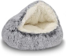 Cat Bed Round Plush Fluffy Hooded Cat Bed Cave Soothing Pet Beds Small 16in*16in picture