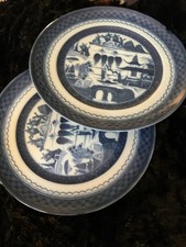 2 MOTTAHEDEH PORTUGAL PORCELAIN BLUE CANTON VISTA ALEGRE 10.25” Dinner Plates picture
