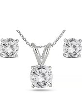 6 CT Lab Created Diamond Necklace & Stud Earrings Set Solid 14K White Gold picture
