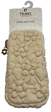 EVOLUTION EYES TRAVEL EYEGLASS CASE 7 X 3 CREAM FLOWERS  QUILTED NWT picture