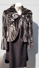 Black & White JOSEPH RIBKOFF Faux Fur Coat w/Crystal Clasp -Womens 10/12 picture