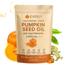 Everly Pumpkin Seed Oil with Saw Palmetto 60 Softgels Cold Pressed New Sealed picture